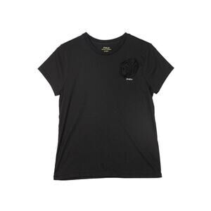 Polo Ralph Lauren Black Tee Shirt NWOT Fabric Flower Rosette Logo Size M
